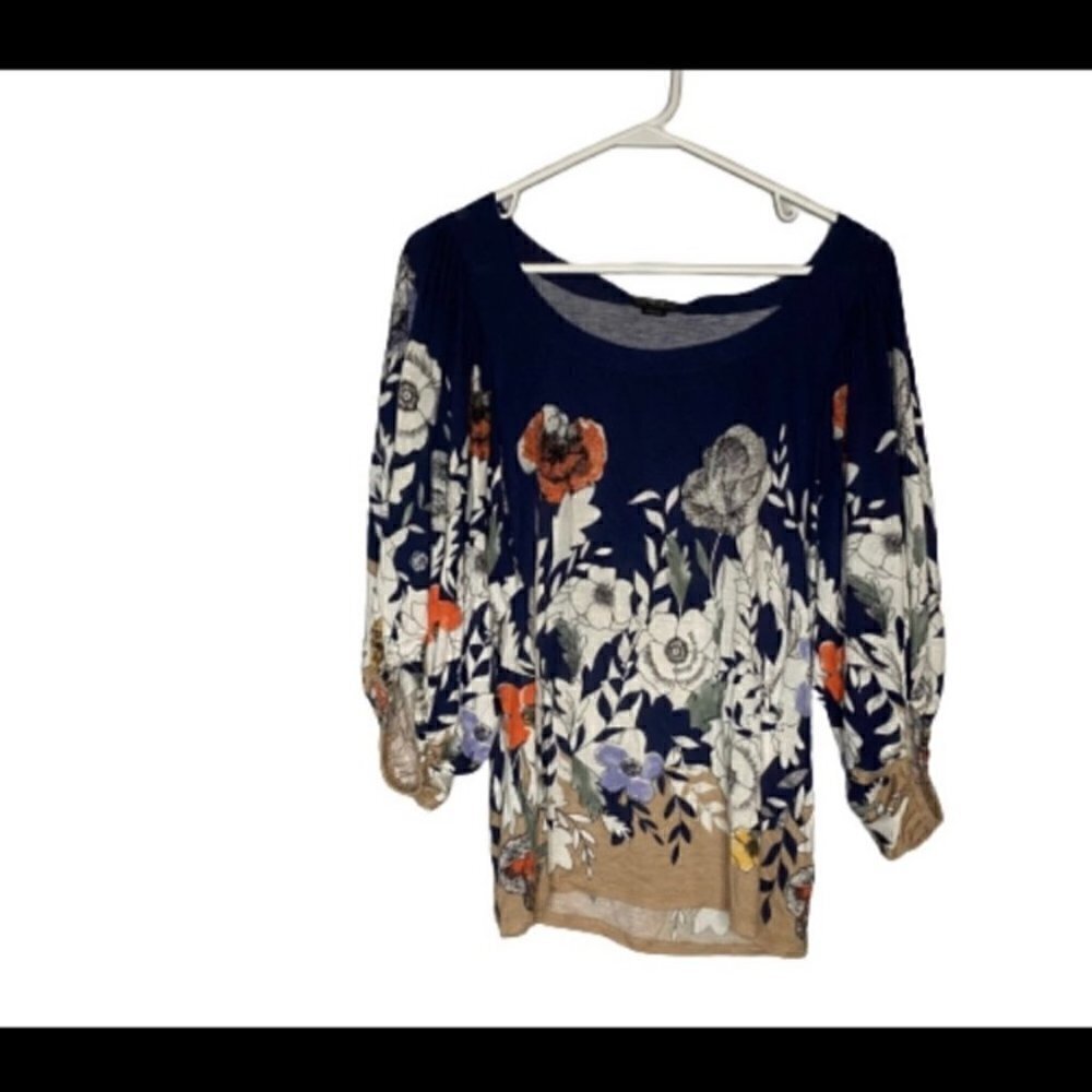 Deletta Anthropologie Blue Floral Relaxed Shirt